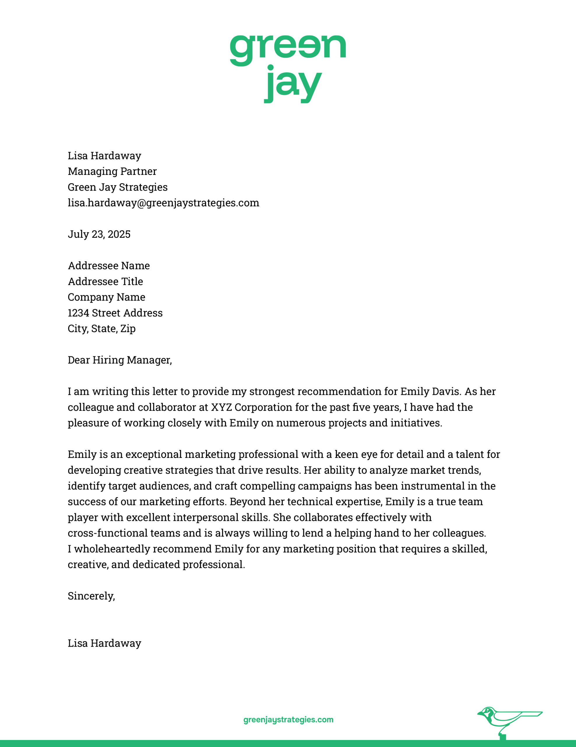 Green Jay Letterhead